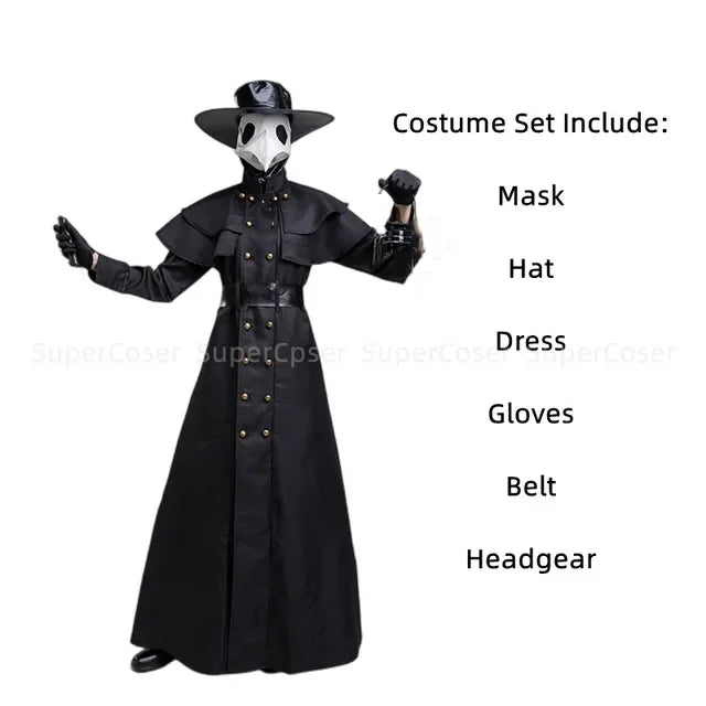 Halloween Plague Doctor Hooded Robe Costume